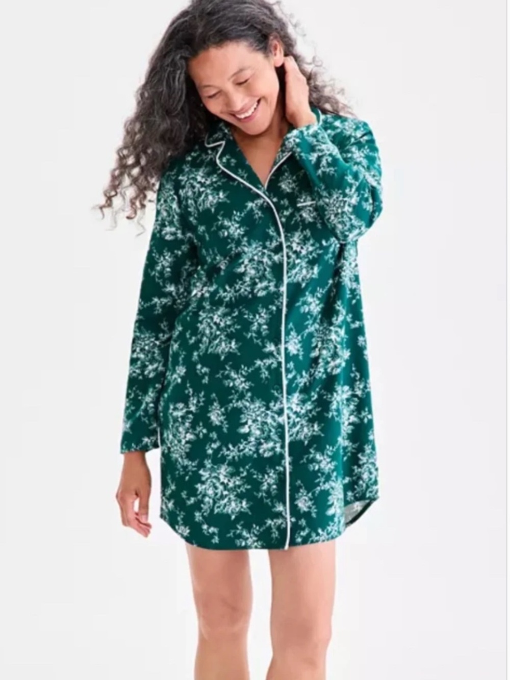 Charter Club Women's Cotton Flannel Printed Long Sleeve Sleepshirt